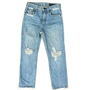 Rag & Bone Blue Distressed Raw Hem Shaker Light Wash Boyfriend Jeans size 26